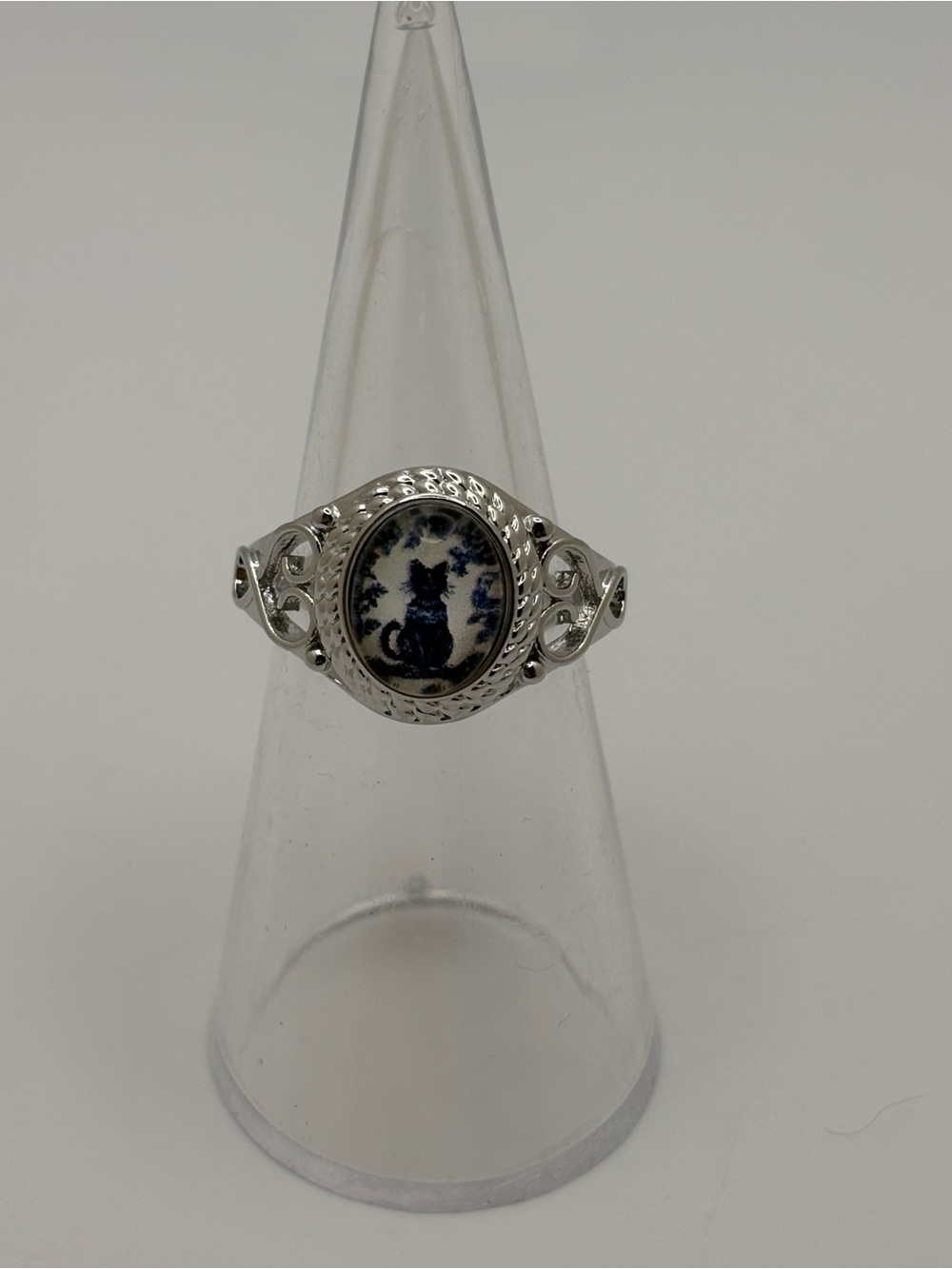 Black Cat Cameo Statement Ring – Silver Tone  Gothic Witchy